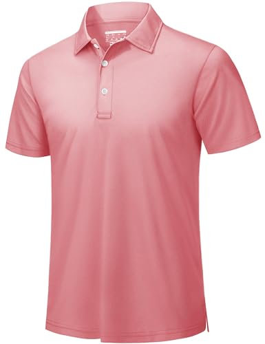 TACVASEN Mens Golf Polo Shirts Short Sleeve Performance Polo T Shirt Quick Dry Workout Shirt Breathable Grey Pink,2XL