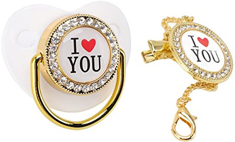 Silikon-Baby-Schnuller, Bling-Säuglingsdummy-Schnuller mit Kettenclip für Neugeborene Weiß M