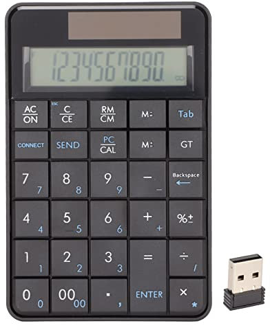 VBESTLIFE Calculatrice Numpad, 29 Touches 2 en 1 2,4 GHz Calculatrice USB sans Fil Clavier Numérique avec Panneau Solaire, pour Ordinateurs Portables, Banques, Écoles, Comptabilité Financière