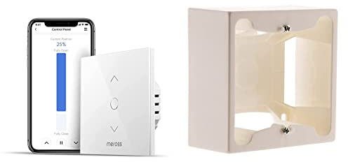 Meross Interrupteur WiFi pour Volet Roulant (FIL NEUTRE REQUIS), Interrupteur Tactile & Zenitech Cadre saillie 80 x 80 x 40 entraxe 60 mm blanc