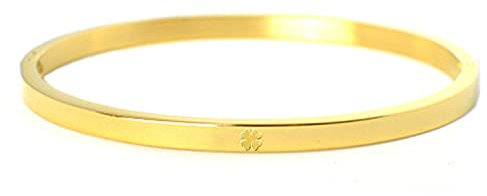 Selfmade Jewelry Armreif Damen Kleeblatt Gold Stainless Steel Edelstahl Armschmuck mit Klee Gravur Inkl. Schmuck-Schachtel (Gold Kleeblatt)