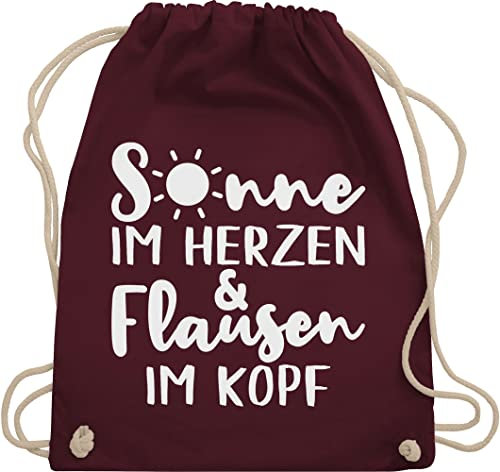 Turnbeutel Rucksack - Sprüche Statement mit Spruch - Sonne im Herzen und Flausen im Kopf - Unisize - Bordeauxrot - beutel+rucksack+mit+sprüchen sprueche beutel sprüchen spruechen stoffrucksack