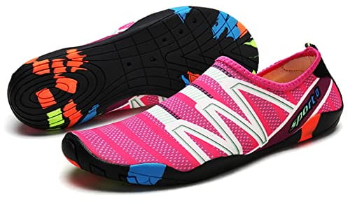 Water Shoes Women Men Quick-Dry Barefoot Beach Swim Shoes Non-Slip Aqua Socks for Water Aerobics Sport Surfing Diving Garden Pool(#0 Pink, 5 UK)