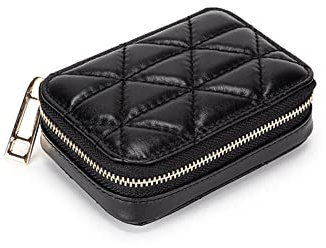 SHTGOI Lippenstift-Etui mit Spiegel Echtes Leder Mini-Kosmetiktasche Tragbare Lippenstift Beutel Aufbewahrungs-Kit mit Reißverschluss Reise-Kosmetik-Organizer für Frauen und Mädchen Schwarz