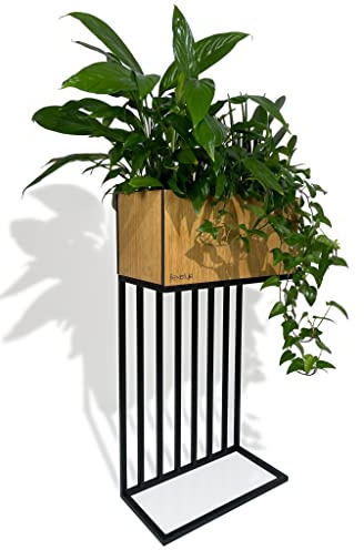 FLEXISTYLE Blumenbeet Harmonic Eiche Holz Metall loft Indoor Industrial Oak 42x22x80 cm
