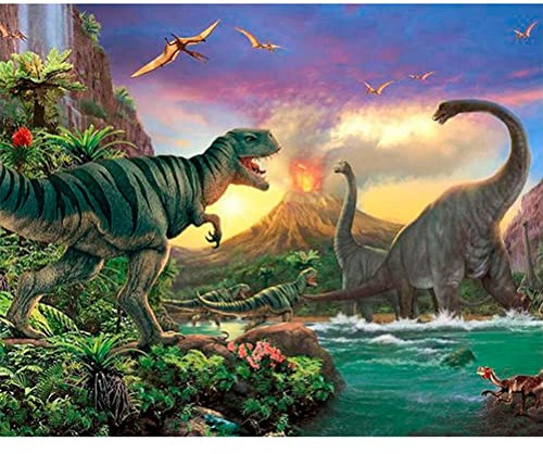 Meecaa Kit de peinture par numéros pour adultes débutants - 40,6 x 50,8 cm - Dinosaure - Sans cadre