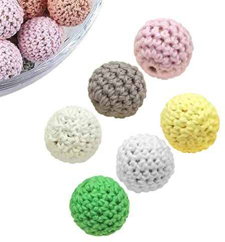 Esteopt Wooden Beads, Hölzerne Häkelperlen, 6pcs 16mm Hölzerne Baumwolle Häkeln Perlen Gehäkelt Holzperlen mit Loch zum Auffädeln Handgefertigt Natur Holzkugeln DIY Zubehör für die Herstellung