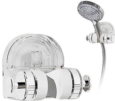 Duschkopfhalterung Ohne Bohren Verstellbar Handbrause Halterung mit Saugnapf Duschkopf Halterungen mit Häkchen Universal Duschkopfhalter Dusche Zubehör (Durchsichtig)