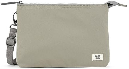 ROKA Carnaby XL Slim Crossbody Bags for Women & Men - 3 Compartments, Chunky Zip, Removable & Adjustable Strap for Phone, Wallet, Keys - Coriander Grey