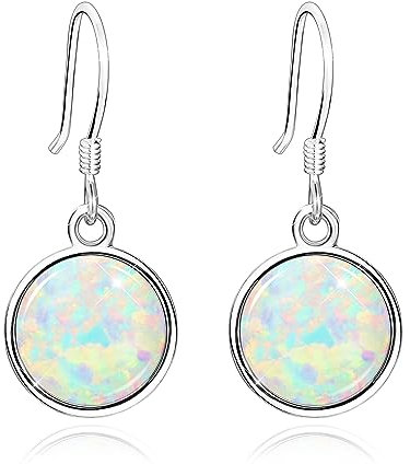 KristLand Runde Opal Sterling Silber 925 Silber Ohrhänger Vergoldeter Ohrring mit Weiß Opal Geschenk für Frau Damen Mädchen