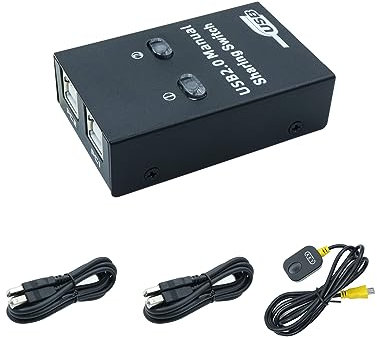 RIIEYOCA USB 2.0 Sharing Switch USB 2.0 Adattatore commutazione periferica box, 2 dispositivi condivisi, 1 stampante scanner hub dispositivi USB con 2 cavi per stampante USB (1,5 m), 1 cavo per