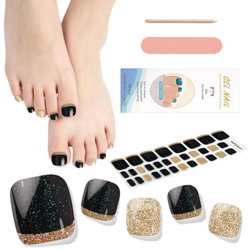 EBANKU 32 PCS Gel Nail Strips, Gel Toenail Strips Full Wraps Adhesive Toenail Stickers with Nail File and Stick (UV/LED Lamp Required)-1