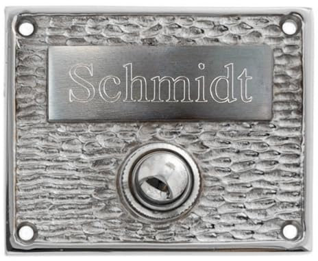 Nostalgische Türklingel Messing vernickelt poliert mit Namens-Gravur, Klingel Vintage Optik Gründerzeit personalisiert, N9161