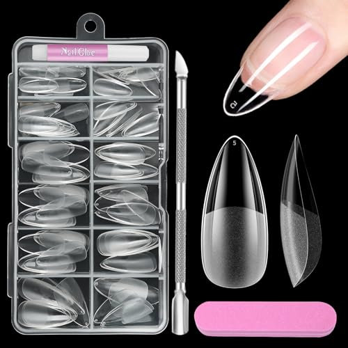 Capsules Ongles Amande, Venares 120 Pièces Capsule Americaine Ongle 12 Tailles Kit Faux Ongles avec Colle, Blocs de Polissoirs Ongles, Pousse-cuticules, Kit Capsule Ongle Gel
