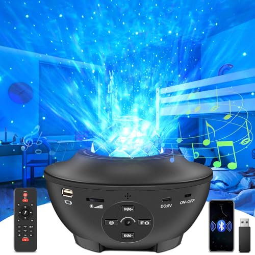 YIKANWEN Projecteur ciel étoilé LED,3 en 1 Projecteur Galaxie avec Bluetooth,Haut-parleur,Minuterie,Projecteur de Lumière étoilée avec Télécommande,Vague de Océan,Cadeaux pour enfants,adultes