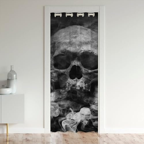 Homewish Rideau de Porte Tête de Mort pour L'Intimité - Occultant d'Halloween, Gothique À Fumée Squelette - Séparation, 132x203 cm