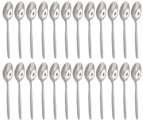 Argon Tableware Economy Teelöffel aus Edelstahl – 13,5 cm – 24 Stück – Silberne Teelöffel, hochglanzpolierte Metalllöffel, spülmaschinenfest, 24-teiliges Besteckset für Tee, Kaffee, Zucker, Löffel