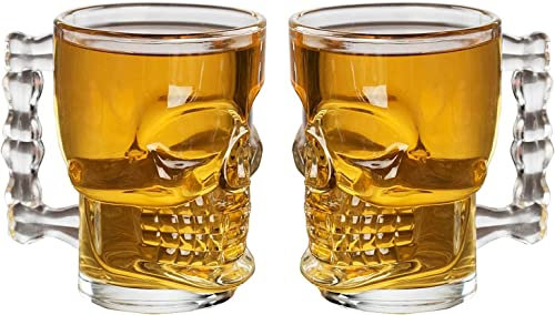 Oceano Gläser Schädel Glas Bier Shot Chupito Becher Whisky Wodka Amaro Wein Bier Rum Spirituosen Geschenkidee Geburtstag Vatertag Halloween Bar Pub Skull Schädel (2 Stück)