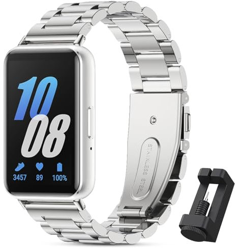 BDIG Bracelet en Métal en Acier Inoxydable pour Samsung Galaxy Fit 3 Hommes Femmes,Bracelets Compatible avec Samsung Galaxy Fit 3(Argent)