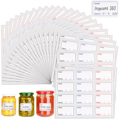 360 Stück 5x3cm Gefrieretiketten zum Beschriften, 3 Farben Klebeetiketten Aufkleber zum Beschriften Wasserdicht Etiketten Selbstklebend für Haushalt, Büro, Küche, Ablösbar Ohne Rückstände