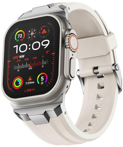 Suitisbest Cinturino compatibile con Apple Watch Ultra 2/Ultra 49 mm, serie 9/8/7 45 mm, serie SE/6/5/4 44 mm e serie 3/2/1 42 mm, cinturino in silicone con attacco in acciaio inox 316L,