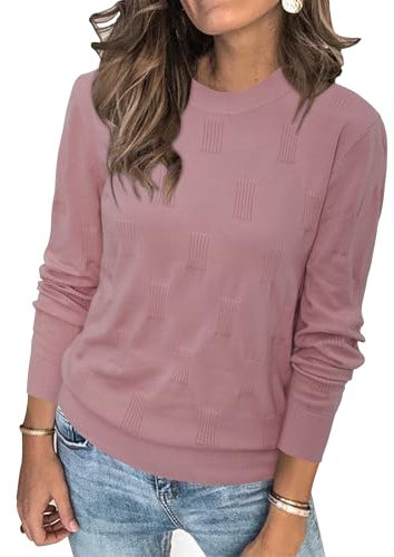 Arach&Cloz Pullover Damen Langarm Elegant Frühjahr Winter Strickpullover Rundhals Pulli Sweatshirt Pink