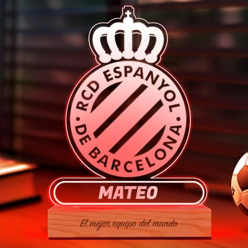 Transparent Gift Lámpara Personalizada Equipos Fútbol. Regalos Originales Cumpleaños Infantiles. Regalos para Hombres, Día del Padre. Diseño Escudo Español de Metacrilato y Madera. Luz LED