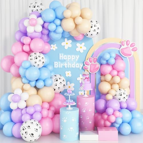 185 Stück Luftballon Girlande Hund Paw und Pastell Farbenen Ballons, Ballongirlande Paw Rosa Lila und Blau Beige Patrol Set für Kinder Gender Reveal Baby Shower Geburtstags und Welpen Party Deko