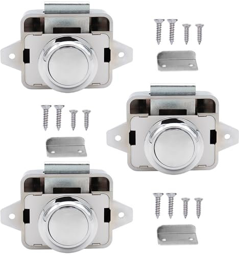 Kellegour 3 Pcs Cabinet Lock Catch,Push Button Catch Door Lock,Wohnmobil Möbelschloss,für Schublade,Schrank,Wohnmobil,Schiff (Silbrig)