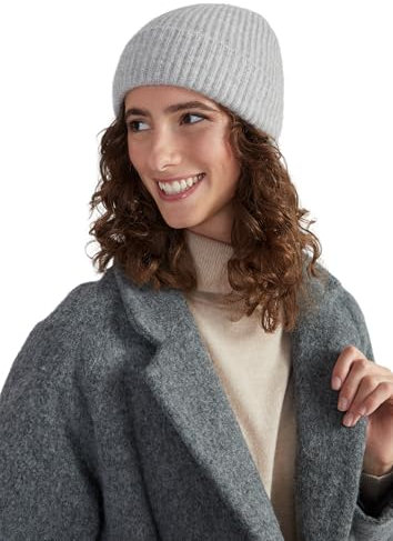 Style & Republic Damen Klassische Kaschmir Mütze-Beanie aus 100% Cashmere, Deine kuschelige und warme Premium-Strickmütze für stilvolle Herbst und Winter-momente Grey Melange