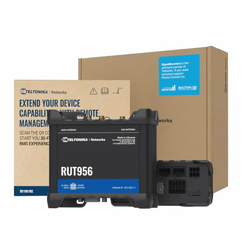 Teltonika RUT956 Routeur WiFi cellulaire industriel – 4G LTE (CAT 4), connectivité 3G, 2G – Interfaces multiples avec capacités GNSS – Basculement automatique WAN – Routeur Internet double SIM