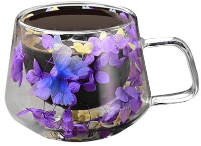 Tasses à café en verre - 200 ml Tasse de fleurs séchées, grandes tasses à thé | Tasses à café à double isolation en verre à double paroi tasse ronde en verre à fusion florale pour cappuccino, thé, L