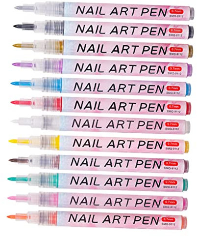 Healvian 12pcs Nail Art Pens Graffiti Pen Set Ergonomic Design Nail Art Supplies for Dots Lines Stripes Patterns