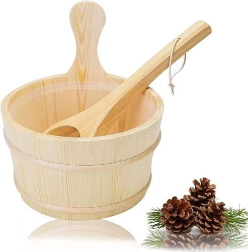 YISNDYA Sauna Bucket, 4L Sauna 3-Piece Complete Set Sauna Bucket with Ladle Finnish Pine Wood Sauna Accessories Sauna Bucket Infusion Bucket with Plastic Attachment