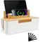 YTACREA Boîte De Rangement pour Câbles avec Couvercle en Bambou, Boite Rangement Cable pour Organiser Câbles et Dissimuler, Boite Cache Cable en Matériau ABS de Sécurité pour Maison Bureau, Blanc