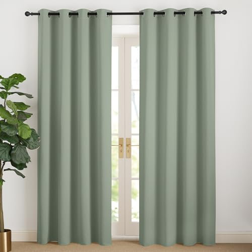 NICETOWN Rideaux et Draperies Intérieurs Occultant avec Oeillets Décoration de Fenêtre Isolation Thermique pour Maison Chambre Salon, L 140 sur H 220 cm, Sauge Vert, 2 PCs