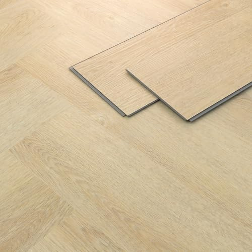 ML-Design Deluxe PVC Bodenbelag, Click Vinyl-Dielen Vinylboden, 61cmx12,8cmx4,2mm, Dicke 4,2mm, 4,68m²/60 Dielen, Fischgrät Eiche Natur, Braun, Holzoptik, rutschfest, wasserfest, Belastungsklasse 34