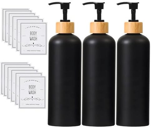 3Pcs Reusable Shampoo And Conditioner Bottles, Plastic Shower Gel Dispenser, 500ml Refillable Shampoo Bottle With Labels, Shower Soap Dispenser For Bathroom, Black