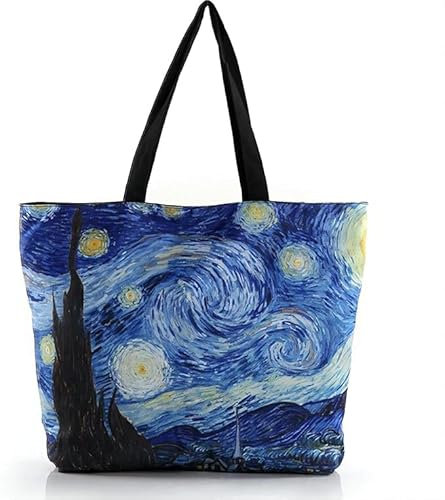 DJKKiTTQ Canvas Art Tragetasche, GroßE Damen UmhäNgetasche Handtasche, Einkaufstasche, Wiederverwendbar (Sternenhafte Nacht)