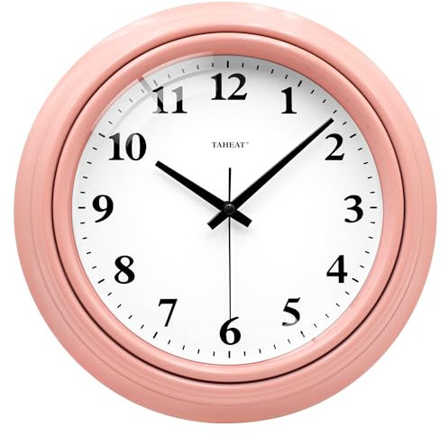 TAHEAT Rosa Wanduhr, Ohne Tickgeräusche Kinder Mädchen Wanduhr für Wohnzimmer Schlafzimmer Kinderzimmer Küche, 25cm