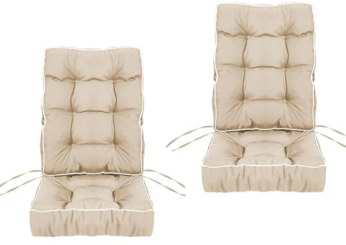Hochlehner auflagen 2er set 10cm dicke, Wasserdicht Gartenstuhlauflagen mit Bänder sitzauflagen gartenmöbel 50x50cm, Komfort Sitzkissen Stuhlkissen Polsterauflagen Outdoor & Indoor ,Beige,50x50x70cm
