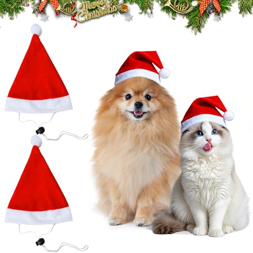 Weihnachten Haustier Hut, Hundekostüme Weihnachten, Weihnachtsmütze für kleine Haustiere, weiche kleine Tiermütze, Plüsch Haustier Weihnachtsmütze Verstellbare für Kleine Mittlere Haustiere