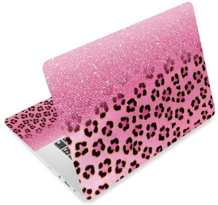 CRAFTYMELODY Laptop Skin Aufkleber PVC Vinyl Notebook PC Protector Wasserdicht Kratzfest Rosa Mit Schwarzem Leopardenmuster Glitzer