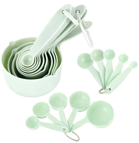 Measuring Cups,10 Piece Plastic Measuring Cups and Spoons Set,Plastic Measure Cup Set, Baking Measure Cup, Baking Gadgets, for Kitchen Baking and Cooking（Light Green）