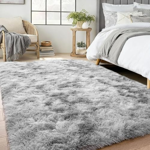 ANJIAJIE Hochflor Teppich Flauschig 250 x 300 cm Hochflor Langflor Weich Modern Unifarben Flauschig Extra Weicher Shaggy Teppich rutschfest für Schlafzimmer Küche Geeignet, Hellgrau