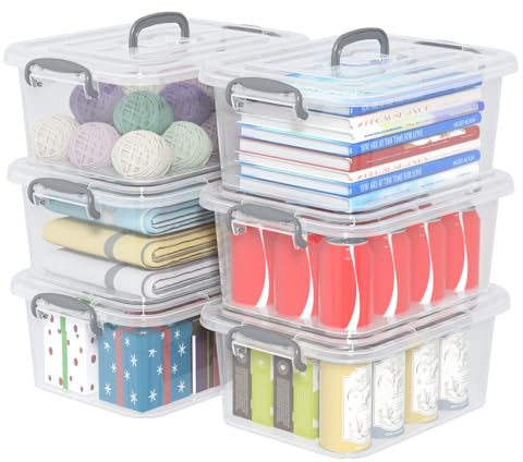 Ysmiltion 8 Litres Clear Plastic Storage Boxes with Lid, 6 Packs, Grey