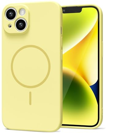 LoeoeL Magnetic Phone Case for iPhone 13 iPhone 14 Case Silicone, Cute Slim Thin Phone Cover Compatible with MagSafe for Women, Girly Soft Rubber Gel Mag Safecase with Camera Protection, Yellow