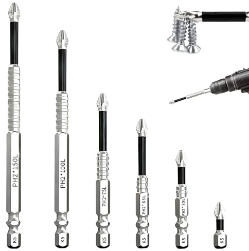High Magnetic Screwdriver Drill Bit Set, 6 Pcs Anti-Slip Impact Bits, S2 Alloy Steel Magnetic Screwdriver Bits for Electric Drill