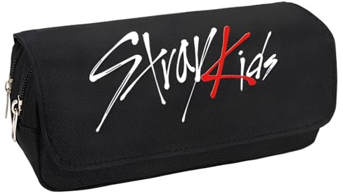 HOVCEH Stray Kids Federmäppchen 2 Fächer, StrayKids Make-Up Tasche, Mäppchen mit Grossem Fassungsvermögen, Kpop Merch Geschenke, Geburtstagsgeschenke für Freunde und Fans (Schwarz)