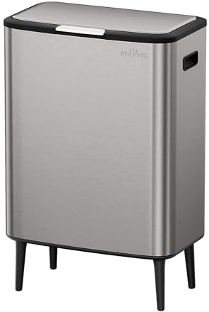 mVm Poubelle Cuisine 65L, avec Tri Sélectif Intégré, Comprend Seau Amovible, en Acier Inoxydable, Anti-traces de doigts, Support Détachable, Facile à nettoyer, Idéal pour Cuisine, Bureau et Salon